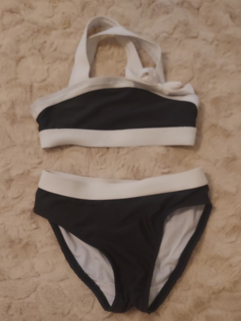 Girls Black and White Two-Piece Swim Set